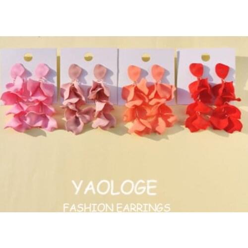 YAOLOGE Korean Temperament Acrylic Earrings Long Pendant Candy Color Rose Flower Earrings Tassel Exaggerated Jewelry For Women
