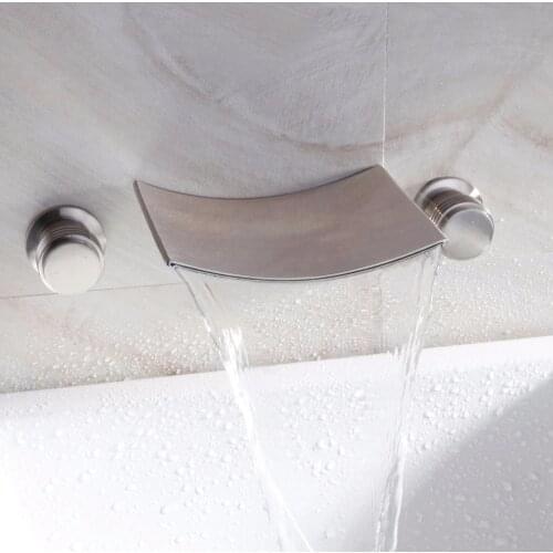 Brushed Nickel Solid brass Wall Mounted Waterfall Bath Tub Filler Faucet Two Handle Widespread Bathroom Sink Faucet
