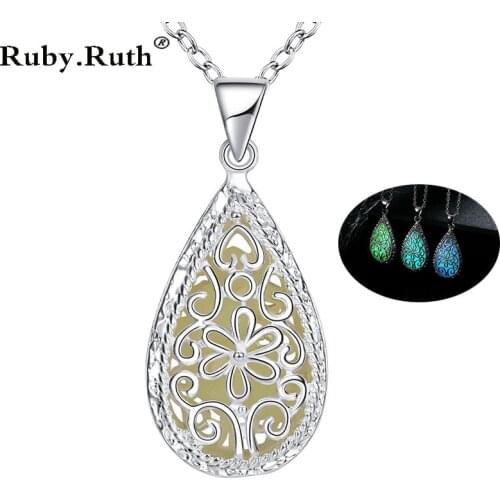 Fashion Luminous Glowing Stone Locket Necklace Jewelry Hollow Water Drop Necklace