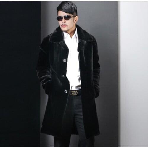 Autumn long faux mink fur leather jacket mens winter thicken warm fur leather coat men loose jackets fashion B207