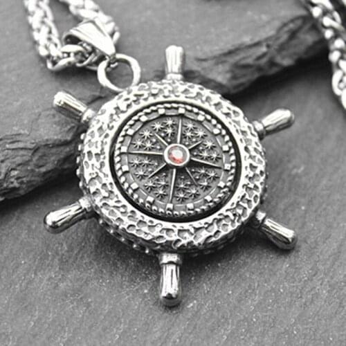 New Retro Rotatable Rudder Pendant Transfer Mens Necklace Personality Trendy Hip Hop Pendant Sweater Chain Jewelry Accessories