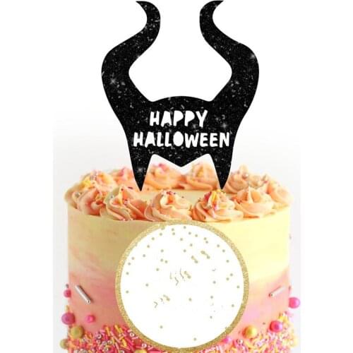 Custom Halloween cake topper glitter personalised cake topper witch horns cat Party Decorations Dessert toothpicks milestones