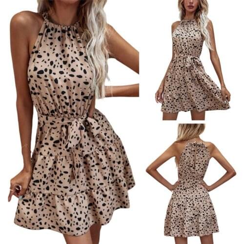Dot Print Casual Dresses Strapless Slim Dress Beach Backless Summer Mini Sleeveless Dress Polka Sexy Halter Clothes For Women