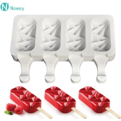 4 Cavity Rectangle Diamond Ice Cream Mould Chocolate Popsicle Mold Mousse Dessert Mould Cake Tools