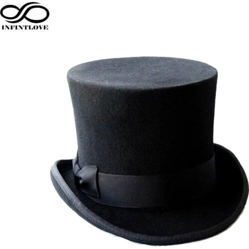 LUCKYLIANJI 13.5cm 4 Sizes Steampunk Victorian Formal Top Hat Wool Felt Vintage Magician Fedoras Mad Hatter President Bowler Hat
