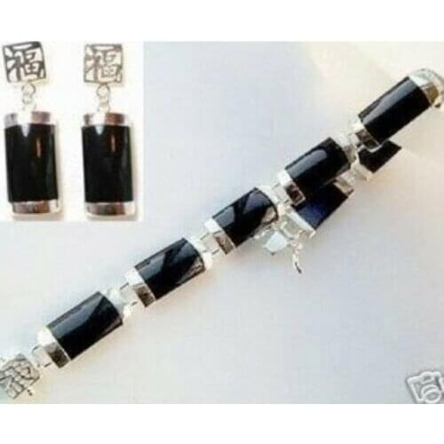Stylish Black Jade Bracelet Earring set