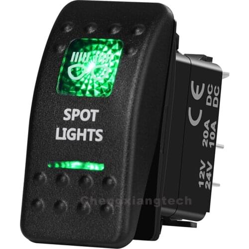 Spot Lights 5 Pin On Off Green Led Backlit Printed Rocker Switch for Car Boat Truck 12v 24v SPST Waterproof