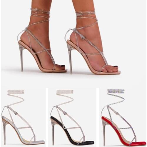 DDYZHY Elegant Party Shoes Cross-Tied Peep Toe High Heel Patchwork Bordered Bling 2021 NEW Summer Fashion Gladiator Sandales 42