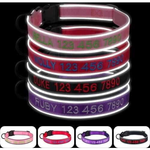 Embroidered Dog Collar Persoanzlied Name Number Reflective Small Large Pets S-L