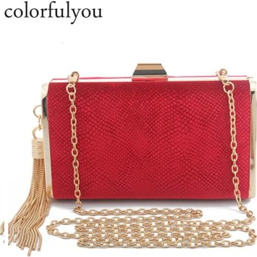 Lady Gold Tassel Evening Handbag Serpentine Clutch Bag 2019 Simple Style Evening Shoulder Messenger Bag Wedding Party Mini Purse
