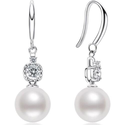 Lnngy Exquisite 100% Natural Cultured Freshwater Earrings Pearl Sterling Silver Stud Earrings Prevent Allergy Women Earring Gift