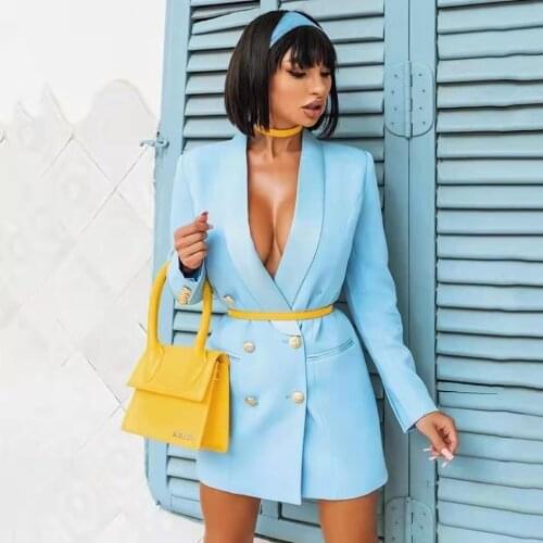 NEW Design Long Blazer Dress 2021 Fashion Gold Button Double Breasted Satin Shawl Collar Luxur Women Jackets Dress Blazers Suit