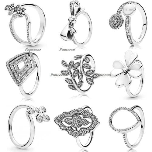 925 Sterling Silver Ring Pave Daisy Flower Statement With Crystal Ring For Women Wedding Party Pandora Jewelry