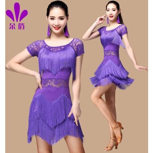 Lady Latin Dance Dress Plus Size Tassel Female Short-sleeved Summer Dress Hellow Out Suit Rumba Samba Dancing Clothes B-4310