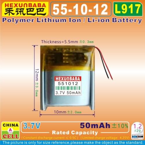 10pcs [L917] 3.7V 45mAh [551012] Polymer lithium ion / Li-ion battery for wireless bluetooth earphone headset