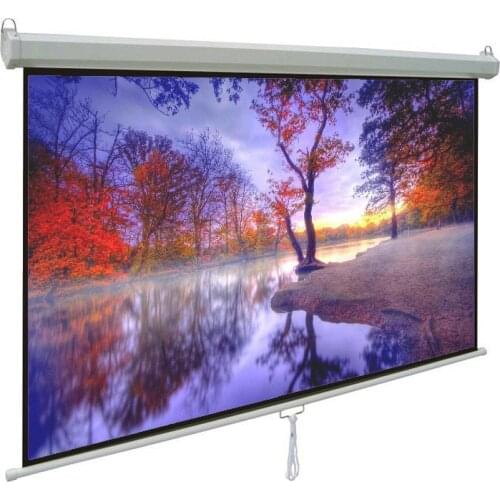 100 Inch 4:3 Manual Pull Down Projector Screen HD Widescreen Retractable Auto-Locking Portable