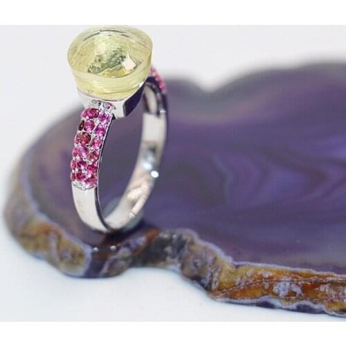2021 Fashion Summer Stlye Jewelry Of Yellow Crystal With Red Zircon 18K White Gold Plated Ring For Best Festival Gift