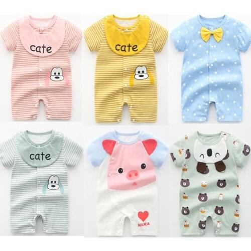 2021 Summer Baby Bodysuit Cotton Cute Baby Boys Jumpsuit Cartoon Short Sleeve O-neck Baby Girls Clothes Newborn Baby Jumpsuit