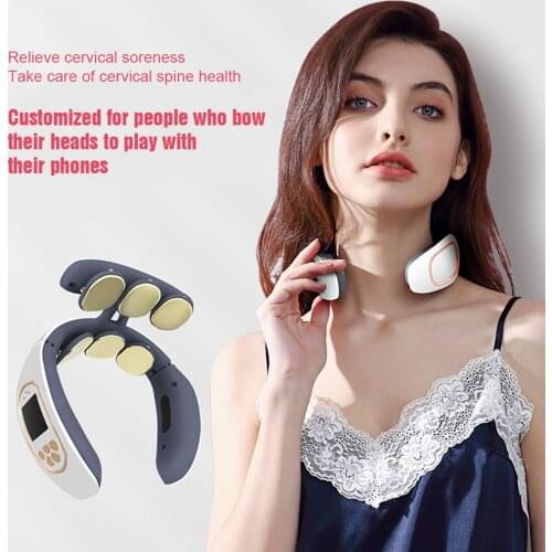 6Heads Electric Neck Massager Pulse Back 4Modes 15Levels Power Control Far Infrared Heating Pain Relief Tool Health Care Machine