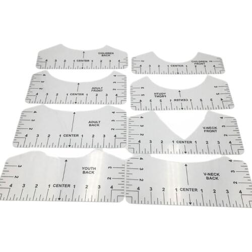 P15D 8Pcs Transparent T-Shirt Ruler Guide Center Designs Set for Designing Clothing Front Back V-Neck DIY Template Alignment