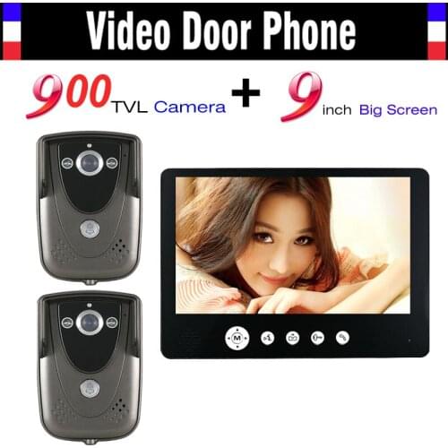 9 Inch Monitor Video Intercom Door Phone System 900TVL HD Camera Wired Video Doorbell Kit IR Night Vision 2pcs Camera