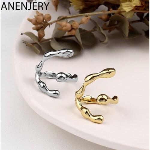 ANENJERY 925 Sterling Silver Geometric Texture Ring for Women Irregular Strips Rings Personality Simplicity Open Ring S-R99