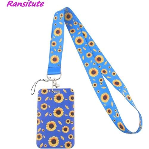 Ransitute R1493 Sunflower Blue Fashion Lanyard ID Badge Holder Bus Pass Case Cover Slip Bank Credit Card Holder Strap Cardholder