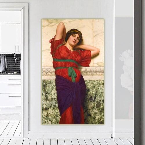 Citon John William Godward《Contemplation》Canvas Art Oil Painting Artwork Poster Picture Wall Hanging Decorations Home Decor