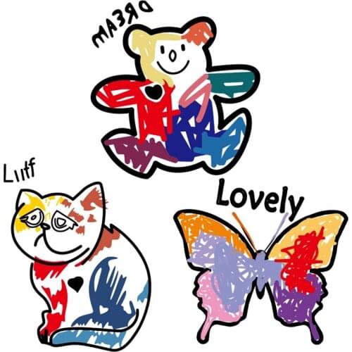 Colorful Cat Butterfly Bear Animals Iron On Patches For Clothing DIY A-level Washable Thermo Strpis Sticker On Clothes Patch