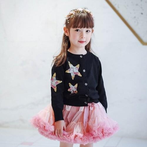 Spring Autumn Baby Girl Princess Long Sleeve Knitted Coat Top Baby Sweater Sequin Star Cardigans Toddler Outerwear Winter