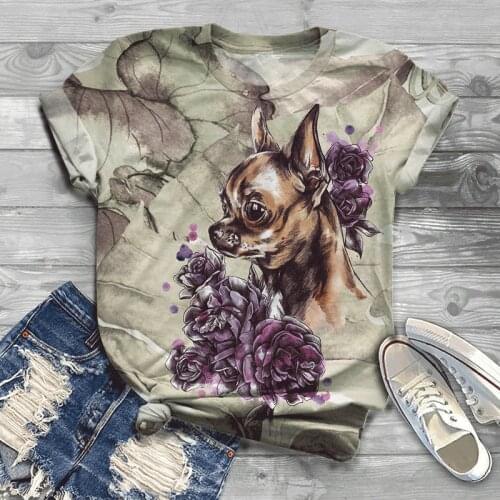 Fashion casual mens and womens summer round neck 3D puppy print T-shirt childrens street outdoor comfortable inch shirt