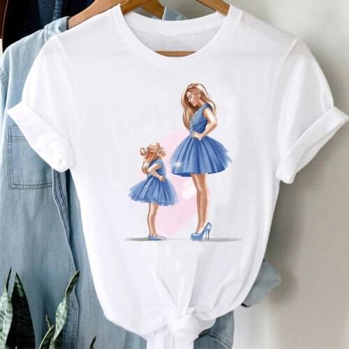 T-shirts Women Watercolor Happy Girl Daughter Cartoon Mom Mother Mama Clothes Graphic Tshirt Top Lady Print Female Tee T-Shirt
