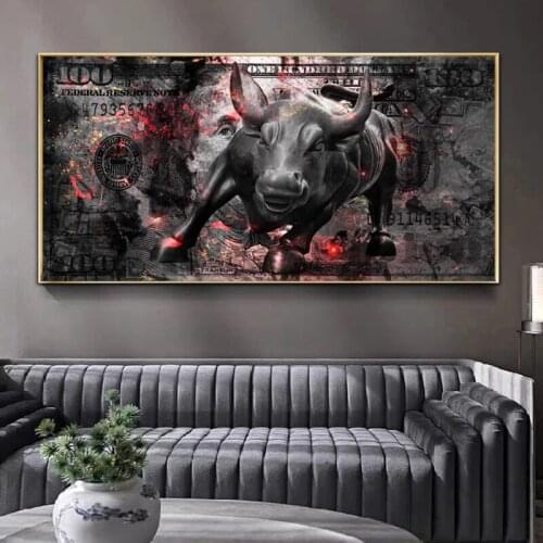 Graffiti Money Art Courage Girl Boy Face Bull Motivational Canvas Painting Poster Prints Wall Art Picture Living Room Home Decor
