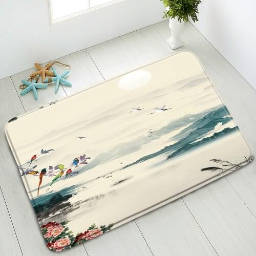 Chinese Style Flowers Bird Non-Slip Bathroom Mat Plum Blossom Bamboo Bedroom Kitchen Indoor Doormat Absorbent Carpet Home Decor