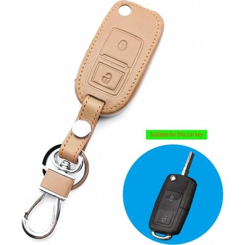 Leather Flip Car Key Cover Case For Volkswagen Amarok Polo Golf 5 6 7 MK4 Bora Altea Alhambra 2 Buttons Protect Shell
