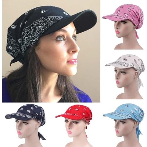 New Women Cotton Head Scarf Visor Hat With Wide Brim Sunhat Summer Beach UV Protection Sun Hats Female Casual Printed Flower Cap