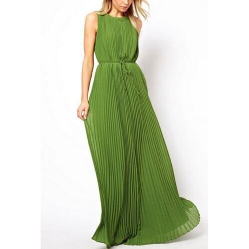 Summer Long Pleated Dress Elegant Slim Bodycon Halter Party Dress Femininas Casual Lace-Up Green Maxi Vestidos S~XL