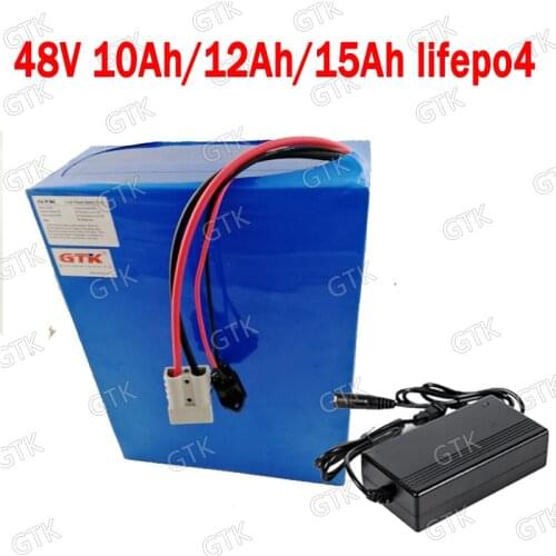 GTK lifepo4 48V 15Ah Lithium 48V 12Ah battery 48v 10ah lithium lifepo4 for 500W 1200W citycoco scooter bicycle bike + 2A charger