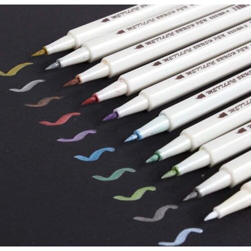 10Color 1-2 mm Metallic Marker Pen DIY Scrapbooking Crafts Soft Brush Pen Art Markers For Stationery School Supplies