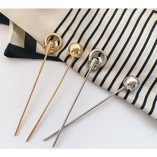Metal Round Ball Hollow Hair Stick Gold Silver Hairpins Women Fashion Hair Fork Disk Hair Clips Hairpins Hanfu Hair Accessories