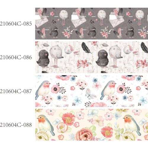 50 yards/lot) Kids DIY 7/8" 22mm cute birds and flowers printed grosgrain ribbon