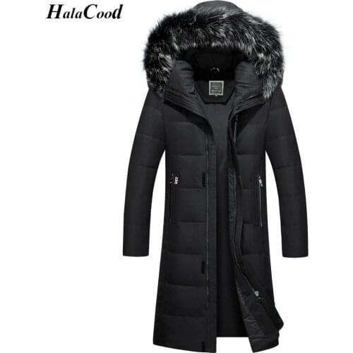 Hot Long Coat Big Genuine Fur Hood Duck Down Jackets Men Warm High Quality Down Coats Mens Casual Winter Outerwear Down Parkas