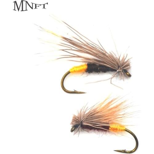 MNFT 10PCS Fly Wet Fishing Flies Trout Insect Nymph Lures Hook #10 Hard Body Yellow With Dark Red or Black Caddis Brown Dry Lure