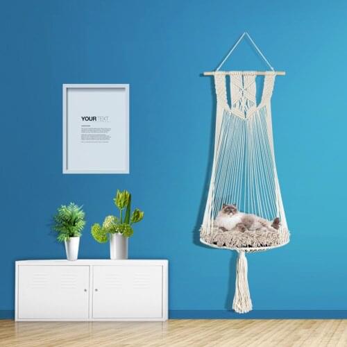 Wall Hanging Hammock Swing Bed Cat Home Decor Flower Mesh Handwoven Macrame for Bedroom With Mat Sleeping Seat Pet Supplies
