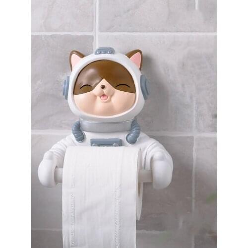 Resin Toilet Paper Wall-Mounted Toilet Box Paper Towel Rack Spaceman Cat Roll Paper Cartoon Free Punching Bathroom Accessory
