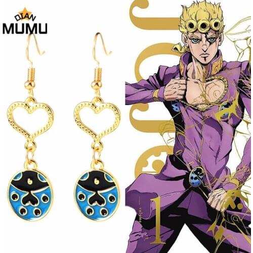 Anime JoJos Bizarre Adventure Cosplay Earrings Giorno Giovanna Cosplay Eardrop Earring Ladybird For Women Men Jewelry