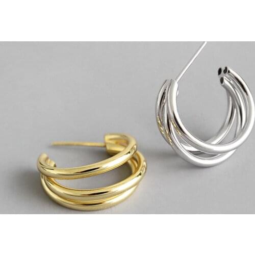 INS Style 925 Sterling Silver Hoop Earrings for Women Geometric Multilayer Circle Women Gold Silver Color Women Silver Jewelry