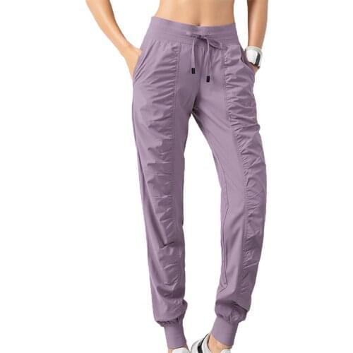 Drawstring Running Sport Joggers Pants for Women High Waist Solid Color Sweatpants Casual Quick Dry Ankle-Tied Slim Trousers