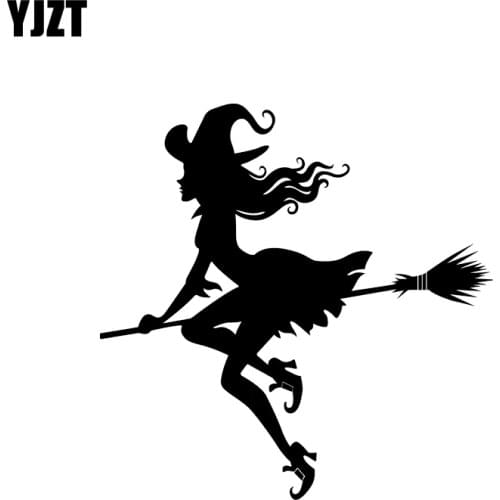 YJZT 13*13CM Evil Witch Flying In The Sky Girl Car Sticker New Design Fashion Cool Style Black/Silver Vinyl Decal C20-0975