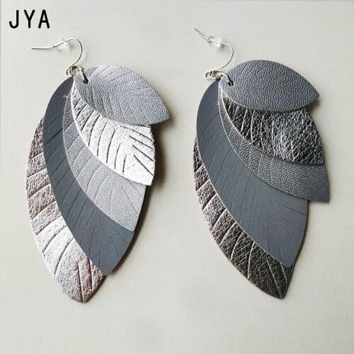 Cpop New Five Layers PU Leather Leaf Earrings for Women Winter Statement Dangle Earrings Fashion Jewelry Female Ear Drop 2019